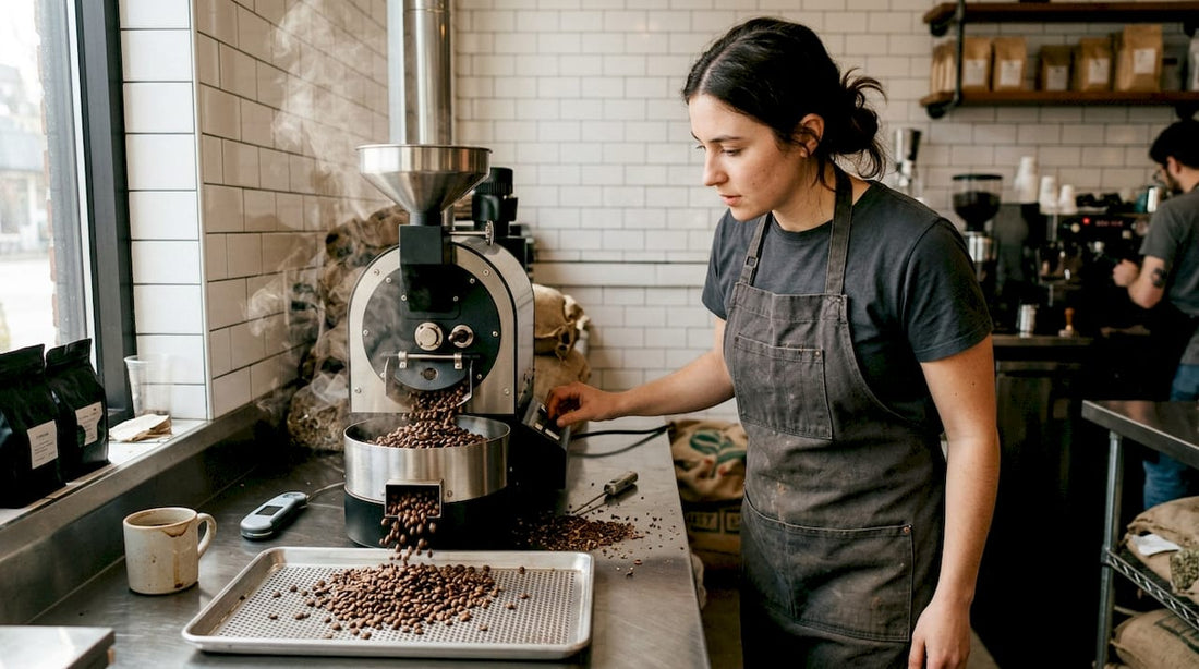 Barista checking coffee roast and aroma release